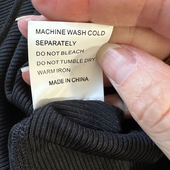 Black Bandeau Style Attached Arm Sleeve Criss Cross Back Bodysuit Snap Close M - Picture 11 of 14